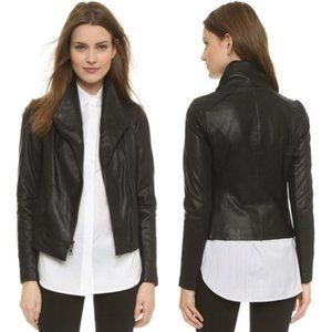 VINCE Black Leather Scuba Asymmetrical Jacket